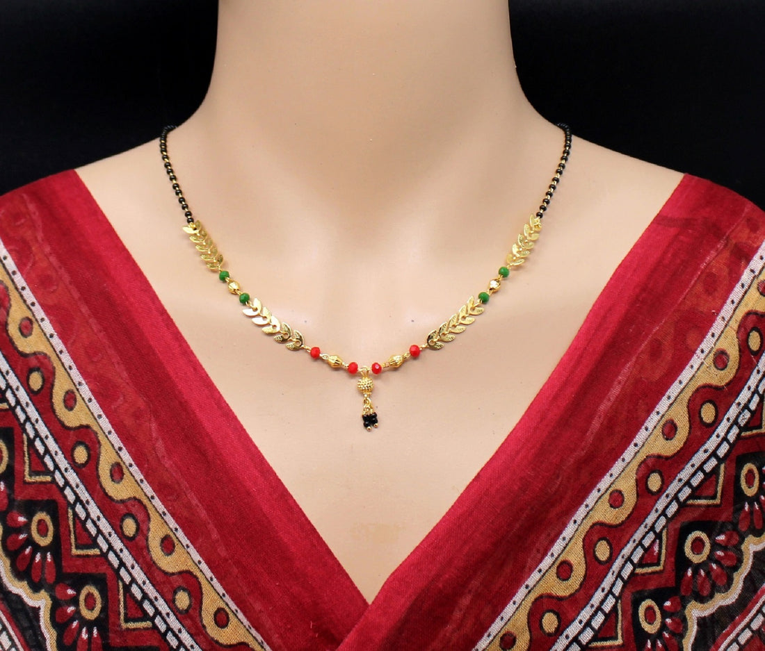 Multicolor Leaf Pattern Gold Plated Mangalsutra – Stylish Daily Wear Traditional Design 🌿✨