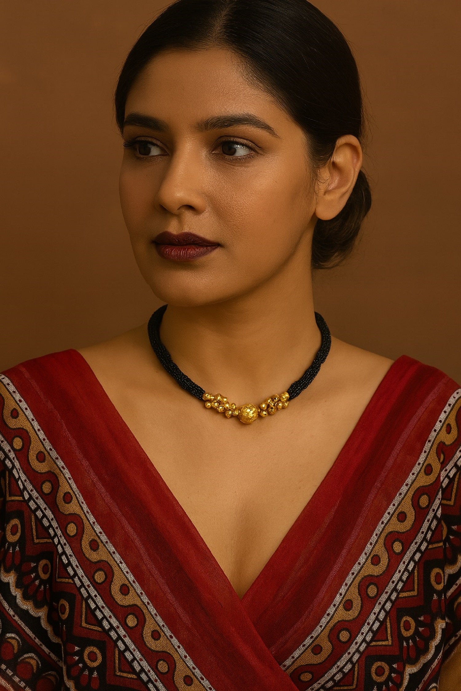 Golden Cluster Bead Mangalsutra – 1 Gram Gold Plated Traditional Black Bead Choker ✨