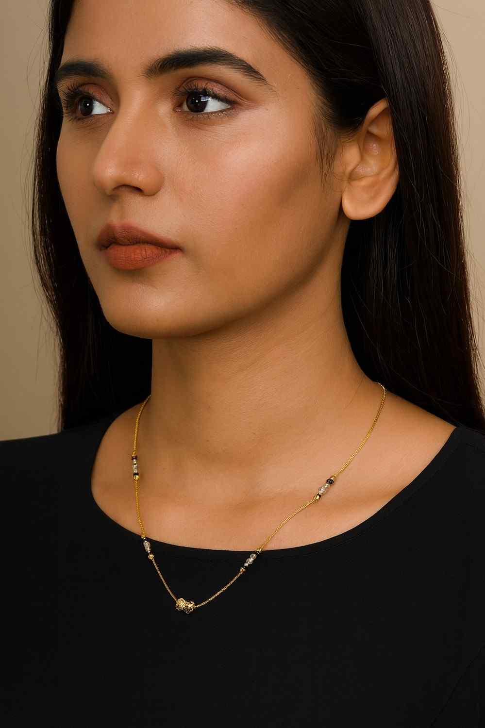 Minimal Gold-Plated Daily Wear Mangalsutra with Beaded Detailing – Elegant Lightweight Design for Modern Women