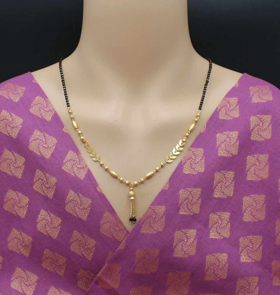 Leaf Pattern Gold Plated Mangalsutra – Lightweight Daily Wear Traditional Design 🌿💛