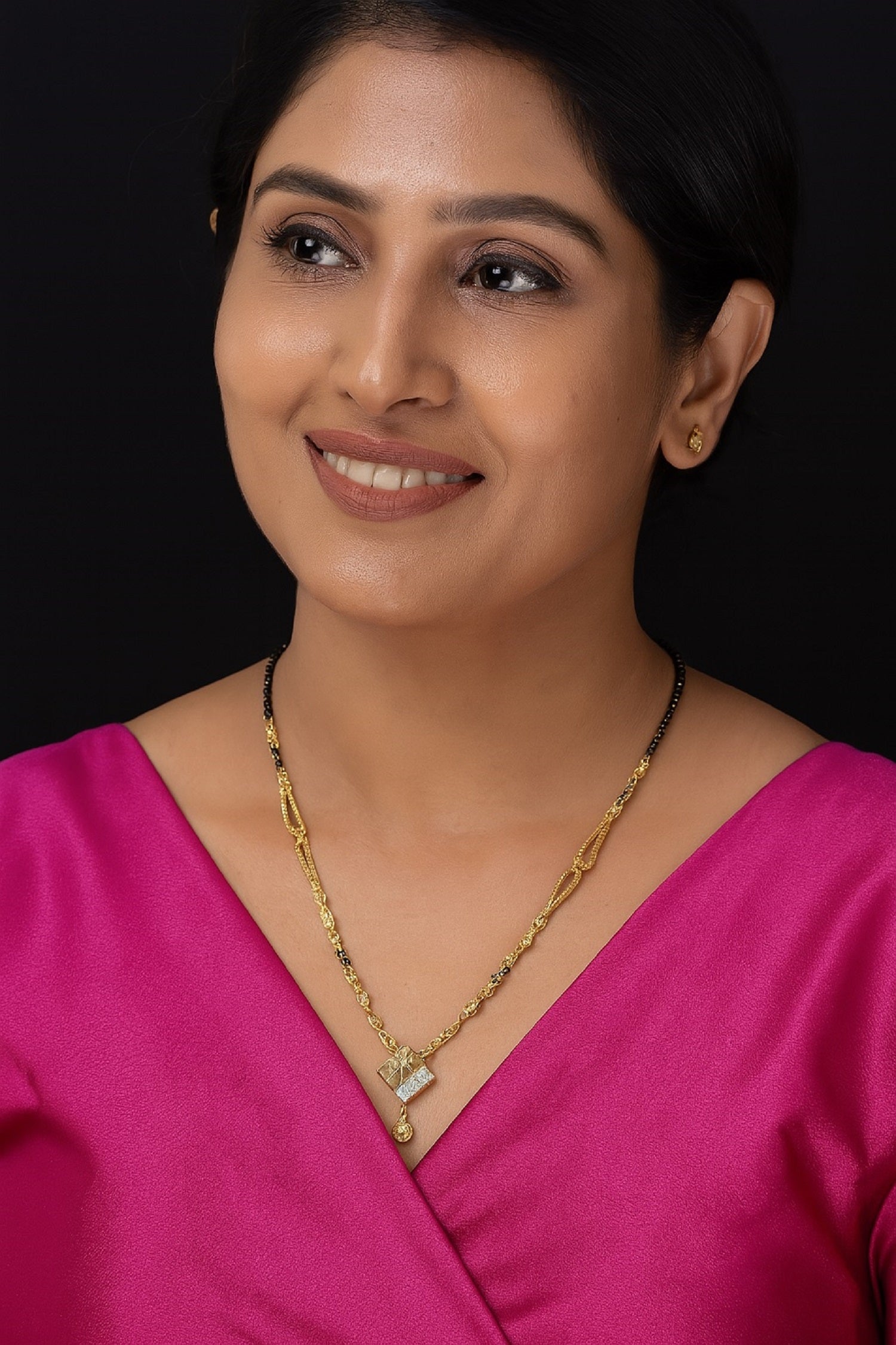 Gold-Plated Mangalsutra with Black Beads & Diamond-Cut Square Pendant – Elegant Daily & Festive Wear