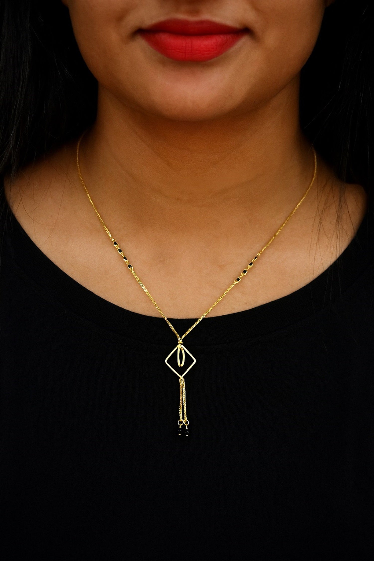 Geometric Diamond Pendant Gold-Plated Mangalsutra – Modern Minimal Daily Wear Design