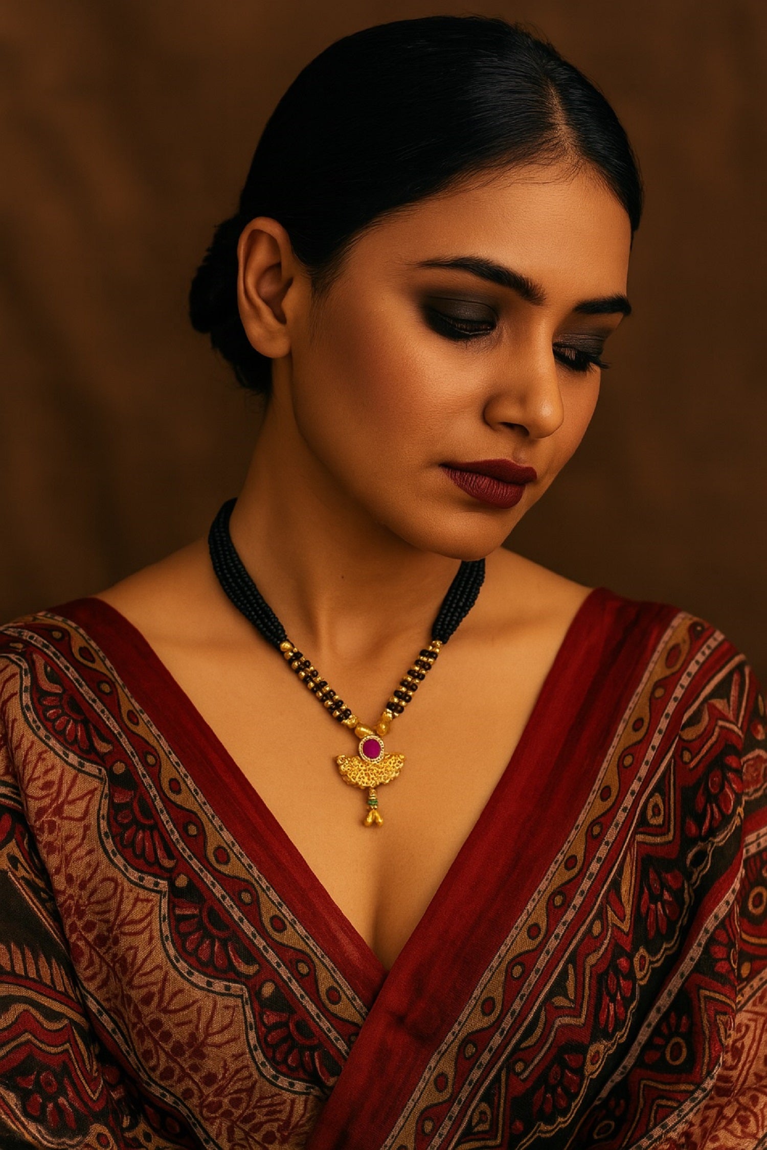 Regal Ruby Bird Pendant Mangalsutra – Handcrafted Gold-Plated Symbol of Grace & Strength 💖✨