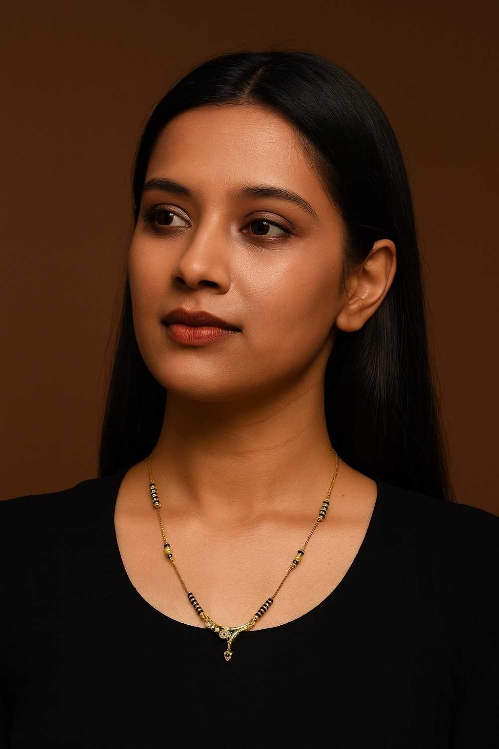 Elegant Daily Wear Mangalsutra – Gold-Plated Black Bead Chain with Minimalistic Modern Pendant