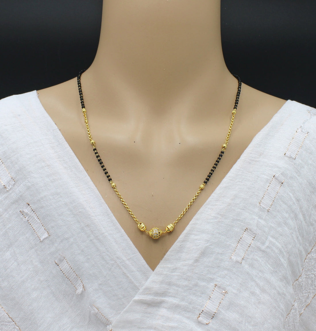 Elegant Gold Plated Daily Wear Mangalsutra with Crystal Bead Centerpiece ✨