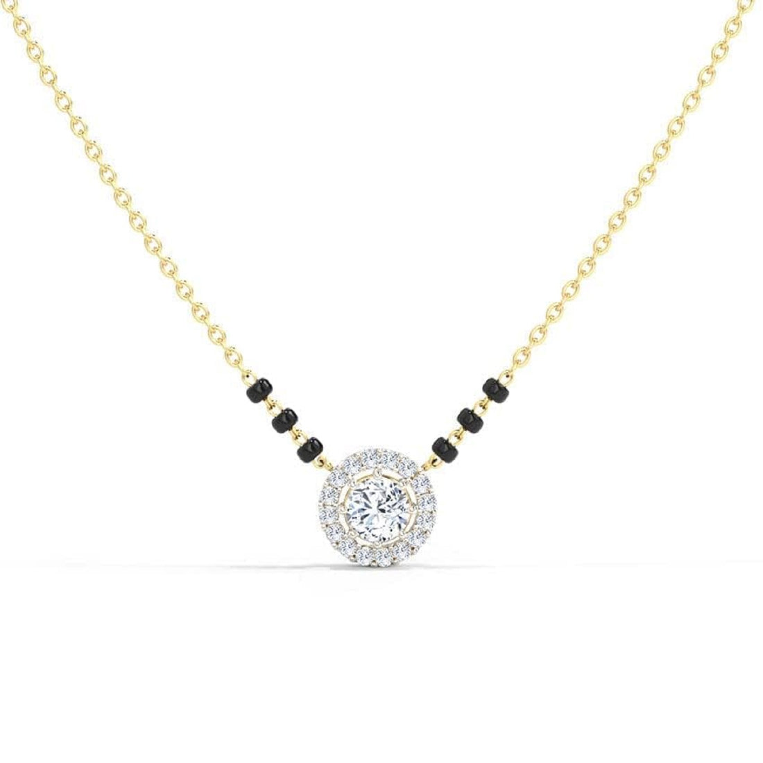 Elegant Solitaire Diamond-Style Mangalsutra with Halo Pendant for women