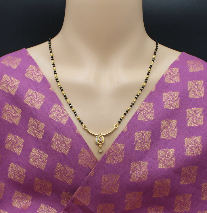 Elegant Single-Line Mangalsutra with Gold-Plated Oval CZ Pendant