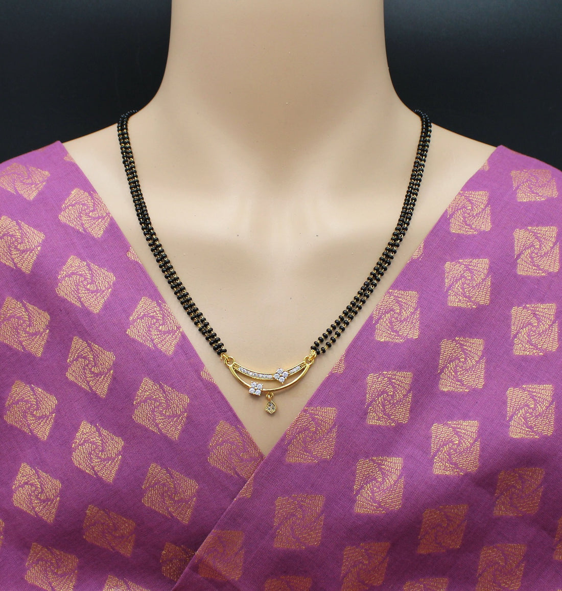 Stylish Double-Line Mangalsutra with CZ Stone Floral Pendant