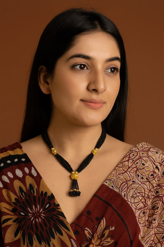 Elegant Black Bead Tassel Mangalsutra – Premium 1-Gram Gold Plated Traditional Design 🖤✨