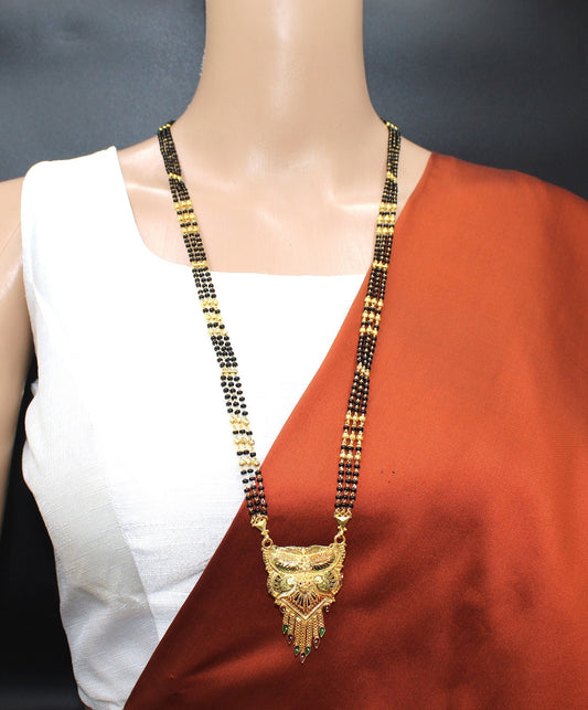 soni jewellery Traditional One Gram Gold Plated Long Black Beads  Golden Mangalsutra For Women