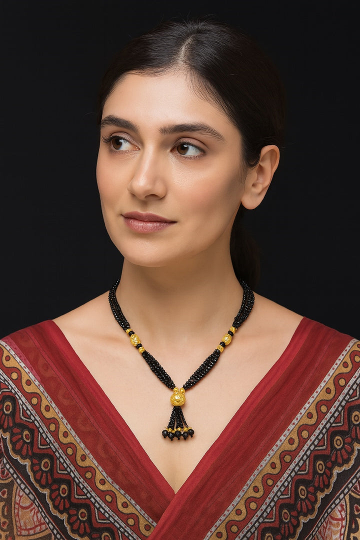 Traditional Double-Layer Black Bead Mangalsutra with Gold-Plated Pendant – Elegant & Timeless Look 💛