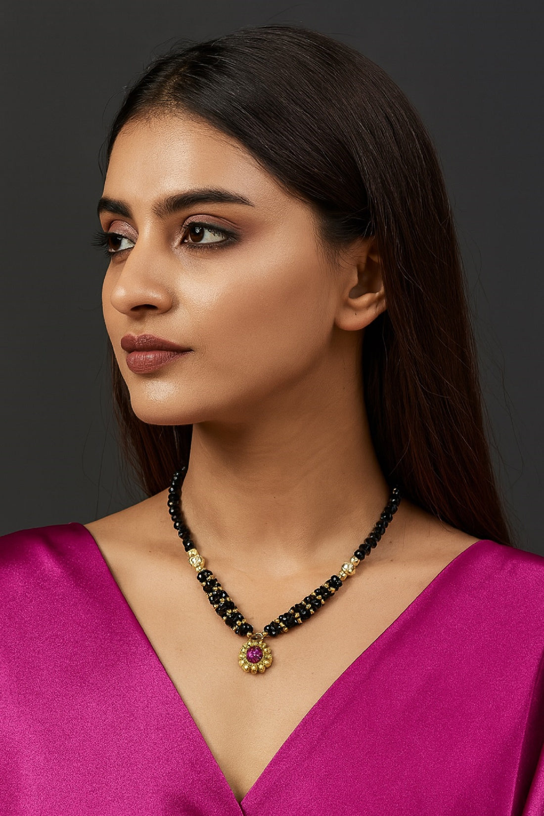 Royal Pink Stone Mangalsutra – Handcrafted 1-Gram Gold Plated Traditional Elegance 💖✨omen