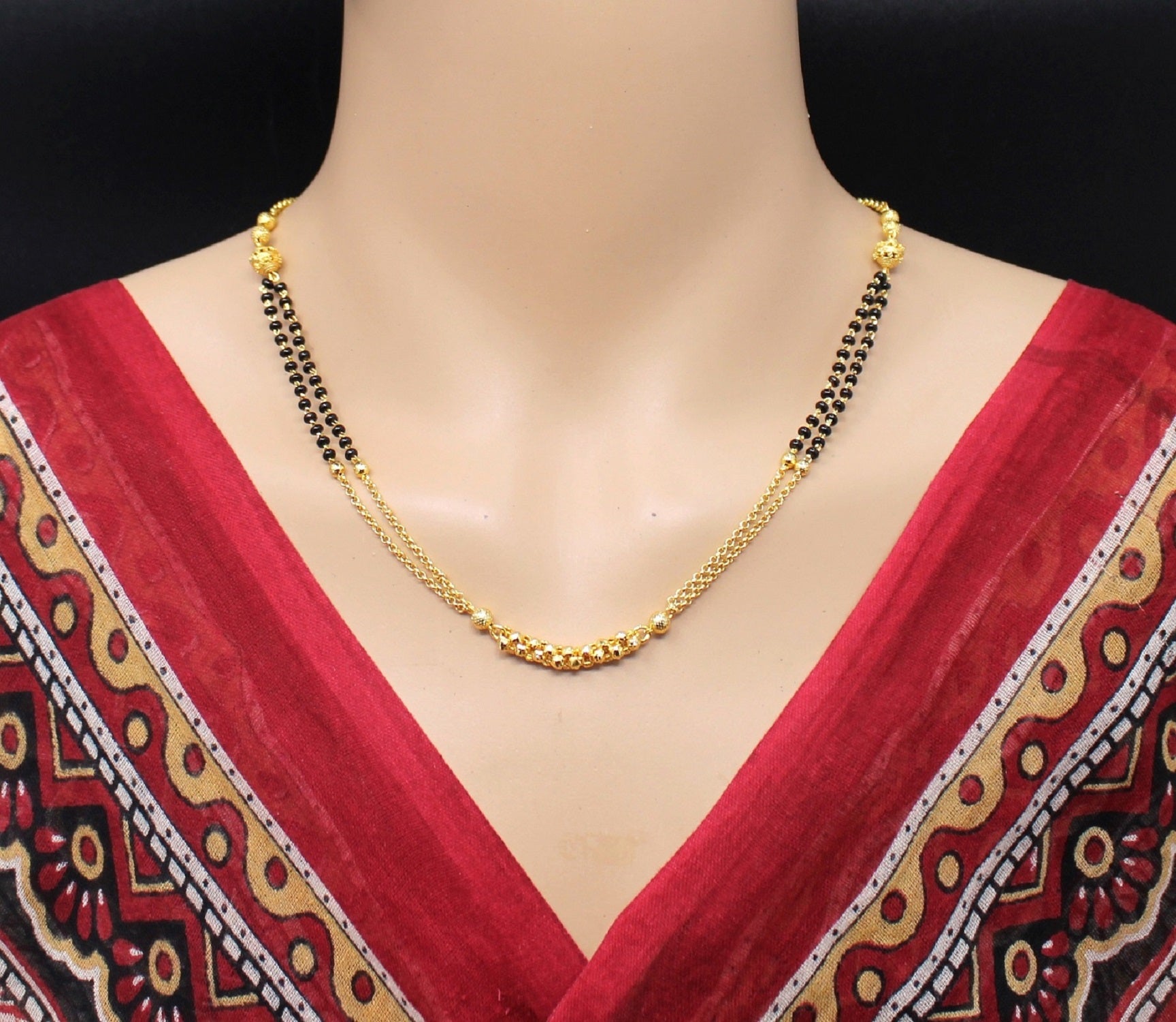 Double Chain Gold Plated Mangalsutra for Women – Stylish Daily Wear Black Beads Design 💛