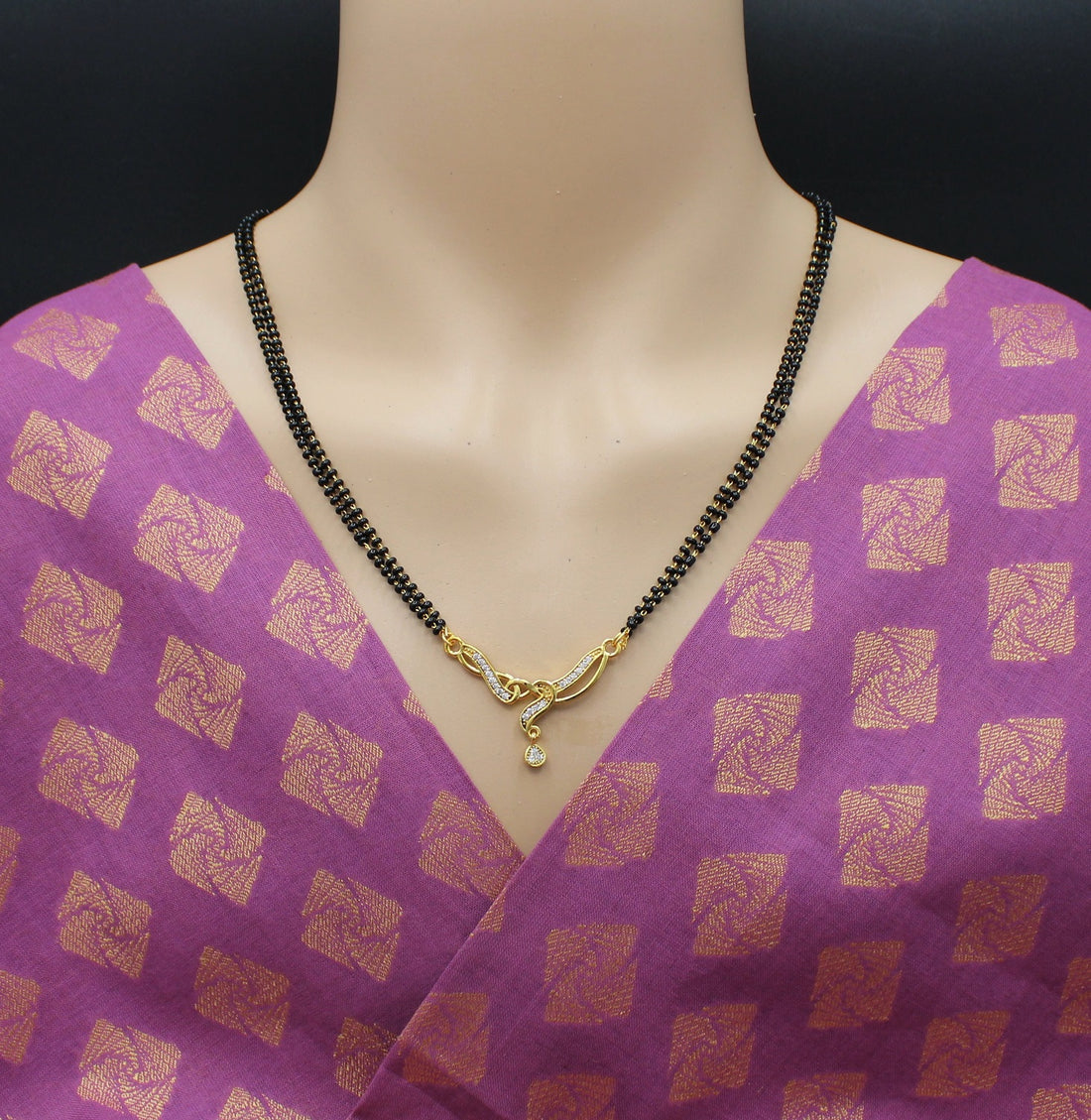 Stylish Double-Line Mangalsutra with Gold-Plated Pendant & CZ Drop