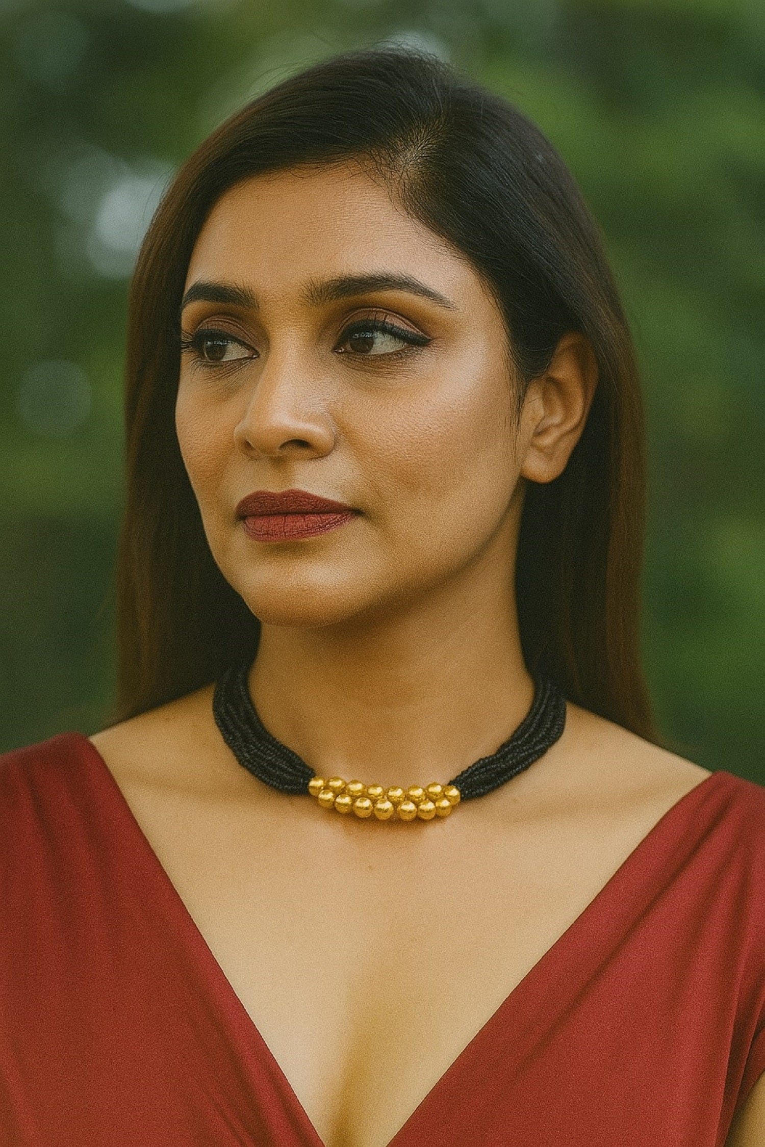 Bold Black Bead Gold-Plated Choker Mangalsutra – Modern Elegance with Traditional Soul ✨
