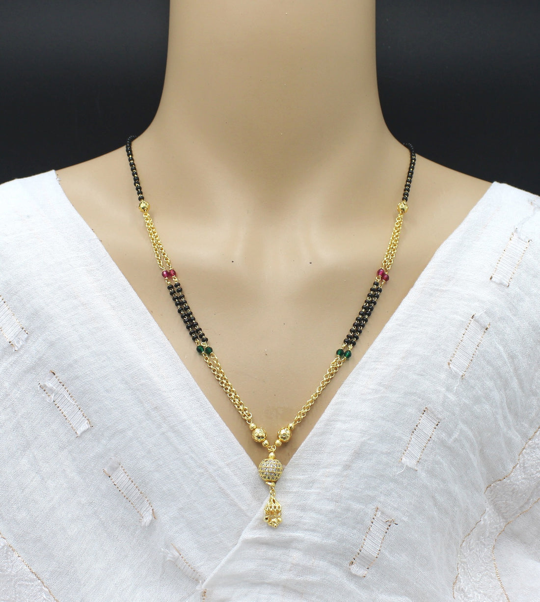 Premium Double Chain CZ Pendant Mangalsutra 💫 | Gold Plated Daily Wear Design with Color Beads