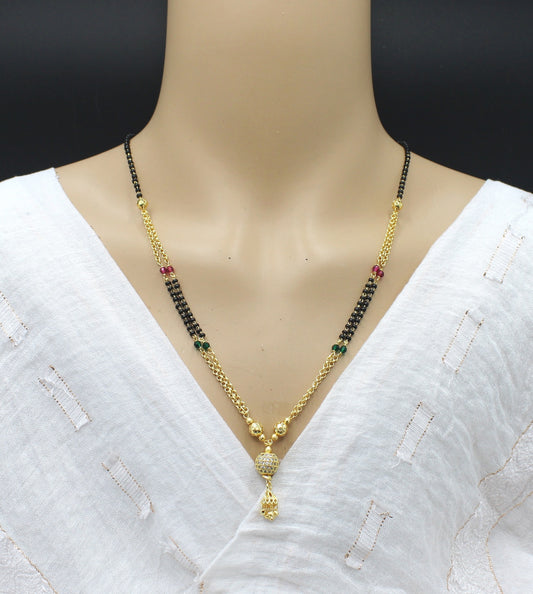 Premium Double Chain CZ Pendant Mangalsutra 💫 | Gold Plated Daily Wear Design with Color Beads