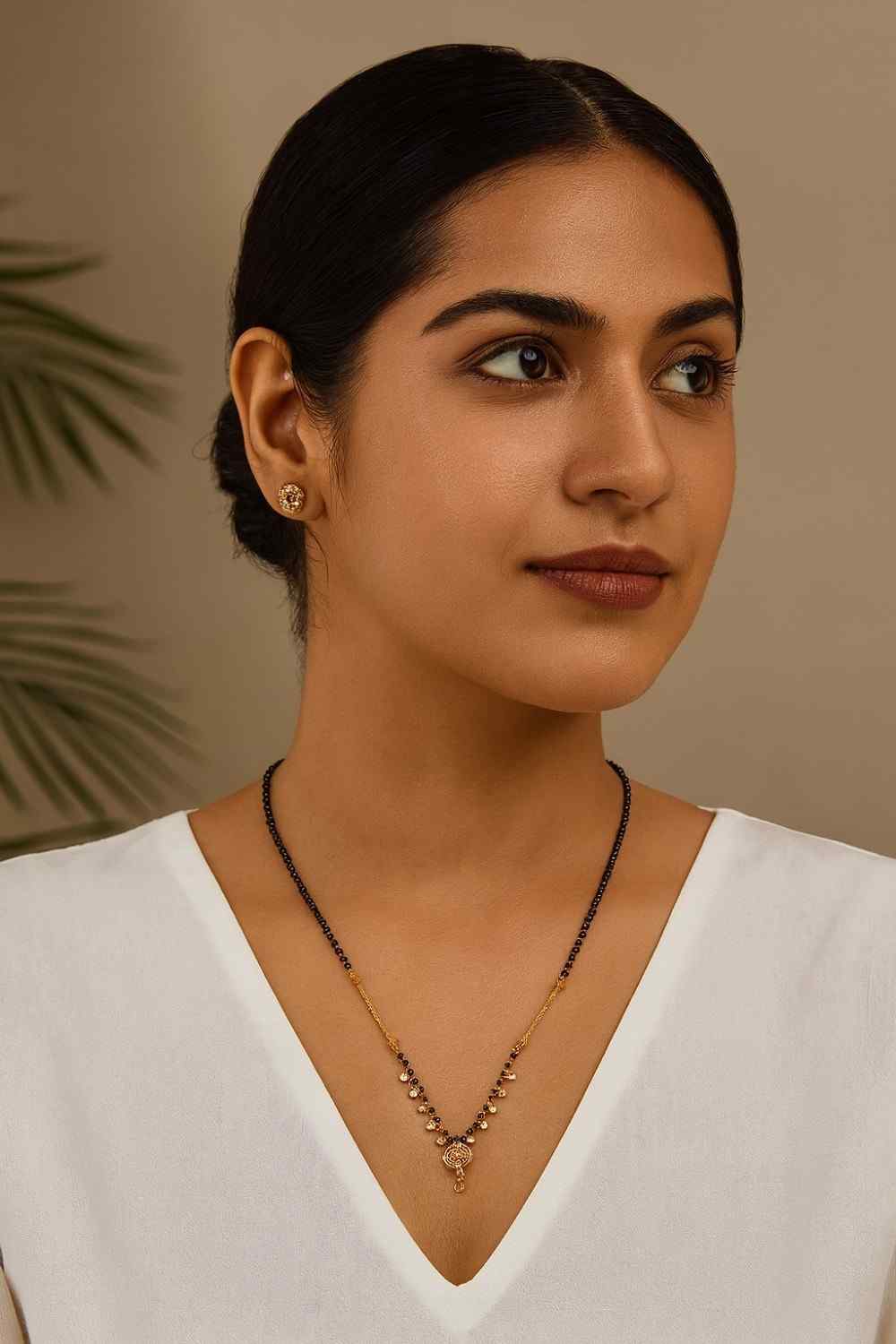 Elegant Gold-Plated Daily Wear Mangalsutra – Minimal Black Bead Chain with Designer Pendant