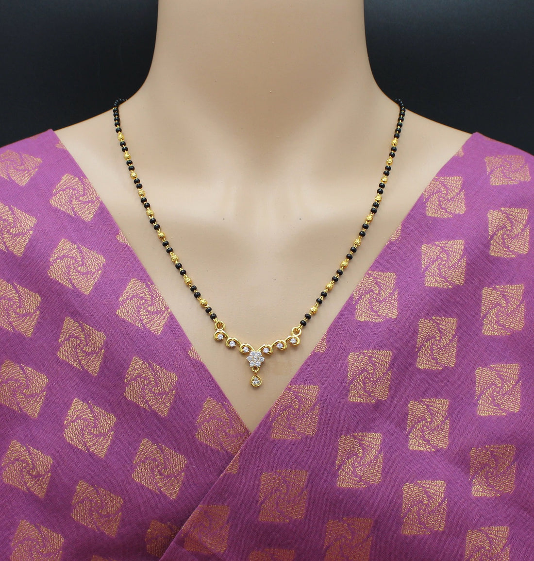 Sparkling Diamond Drop Mangalsutra – Elegant Gold-Plated Daily Wear 💎