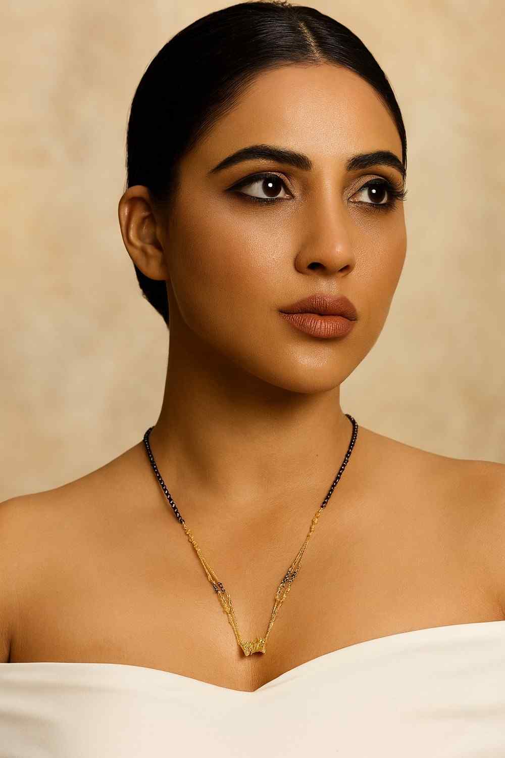 Triple-Layer Gold-Plated Mangalsutra – Modern Daily Wear Design with Elegant Black Bead Detailing