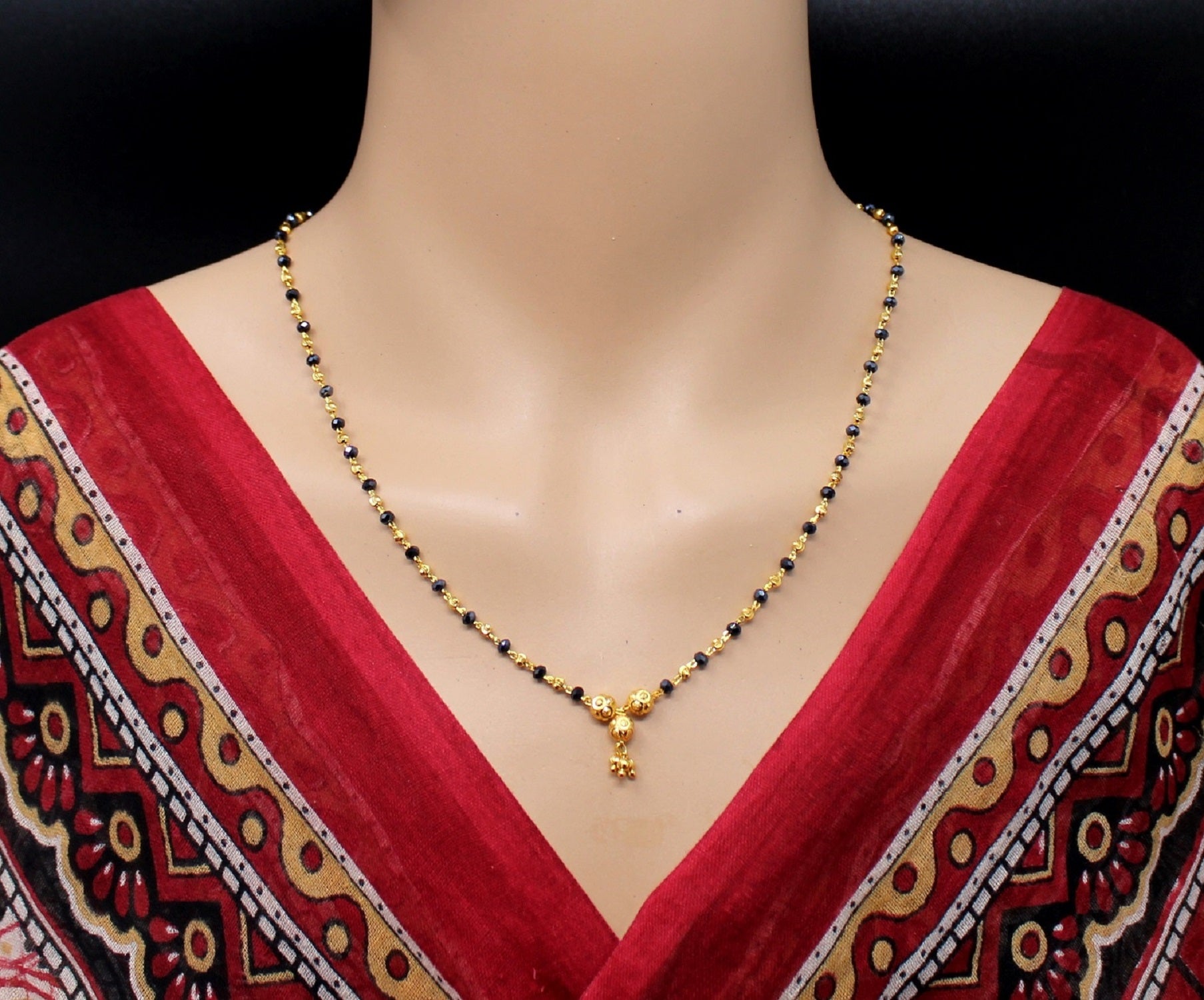 Classic Daily Wear Gold Plated Mangalsutra 💛 | Lightweight Black Bead Chain with Floral Pendant