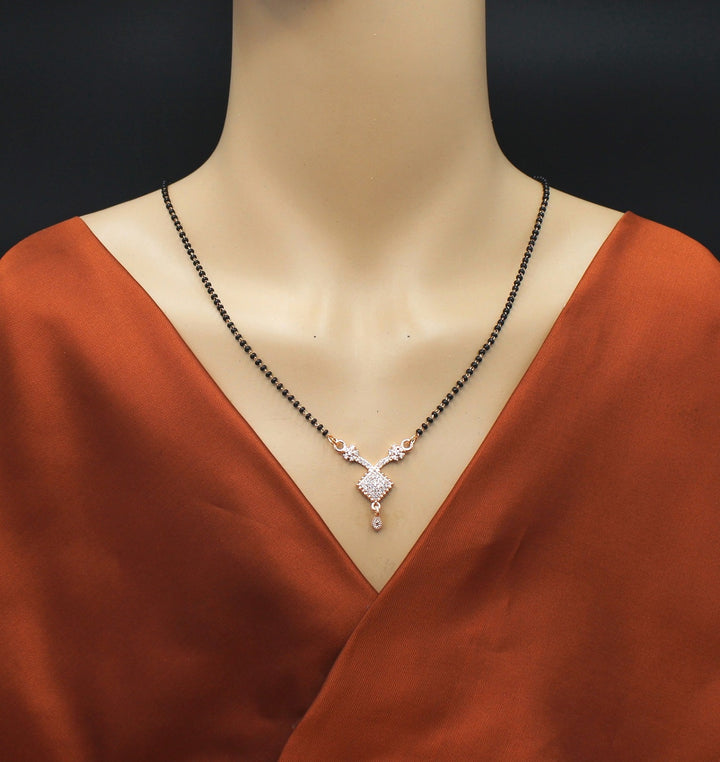 Diamond Cut Designer Mangalsutra – Rose Gold Plated Black Bead Chain for Modern Brides 💎