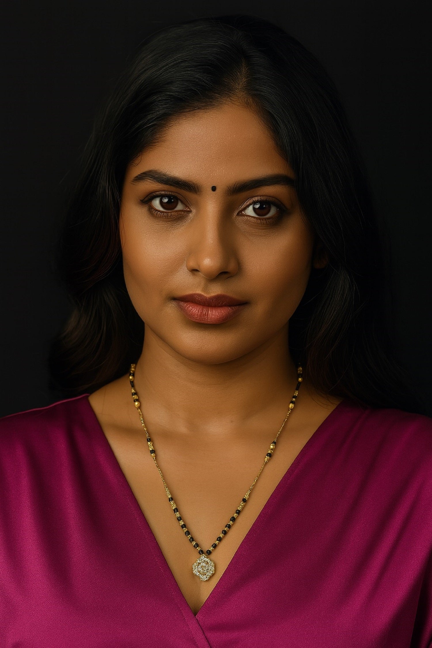 Gold-Plated Mangalsutra with Black Beads & Hexagon Stone Pendant – Stylish Daily & Festive Wear