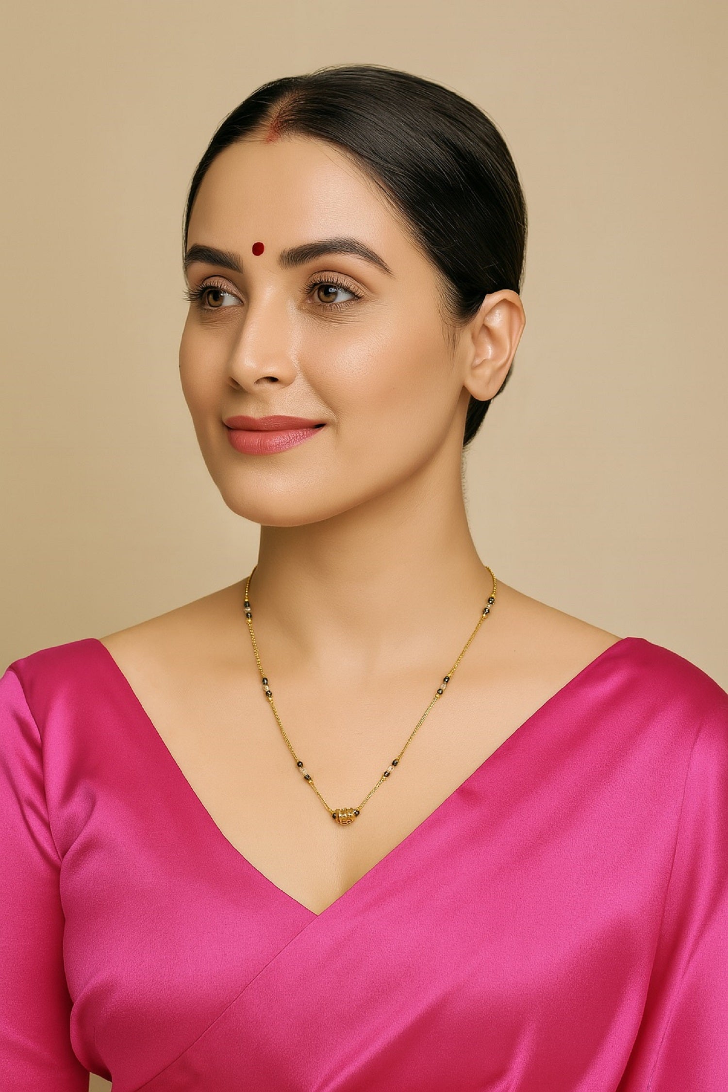Gold-Plated Mangalsutra with Black Beads & Square Stone Pendant – Lightweight Daily Wear Design