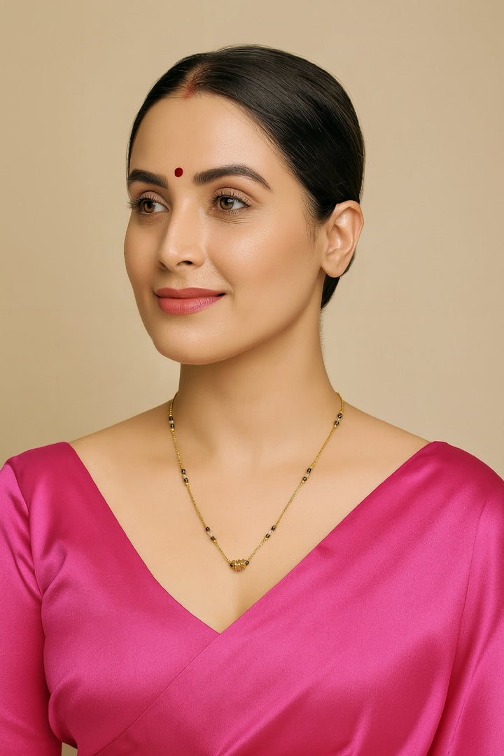 Gold-Plated Mangalsutra with Black Beads & Square Stone Pendant – Lightweight Daily Wear Design