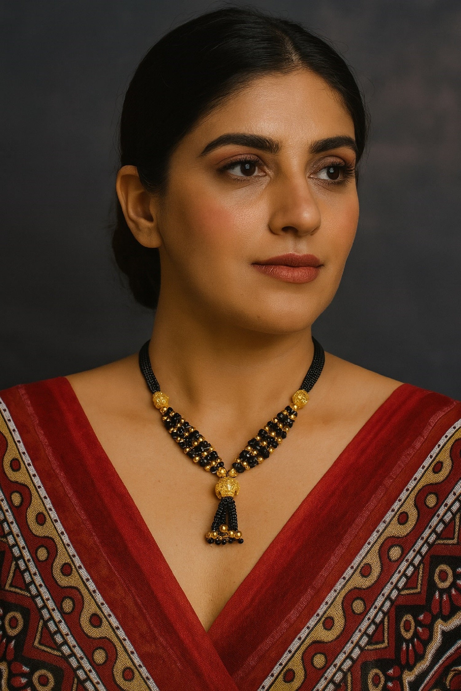 Royal Black Bead Multi-Layer Tassel Mangalsutra – 1 Gram Gold Plated Traditional Beauty 🖤✨