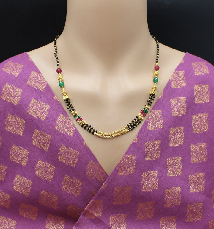 Multicolour Beaded Gold Plated Double Chain Mangalsutra – Elegant Daily Wear Traditional Design 💛