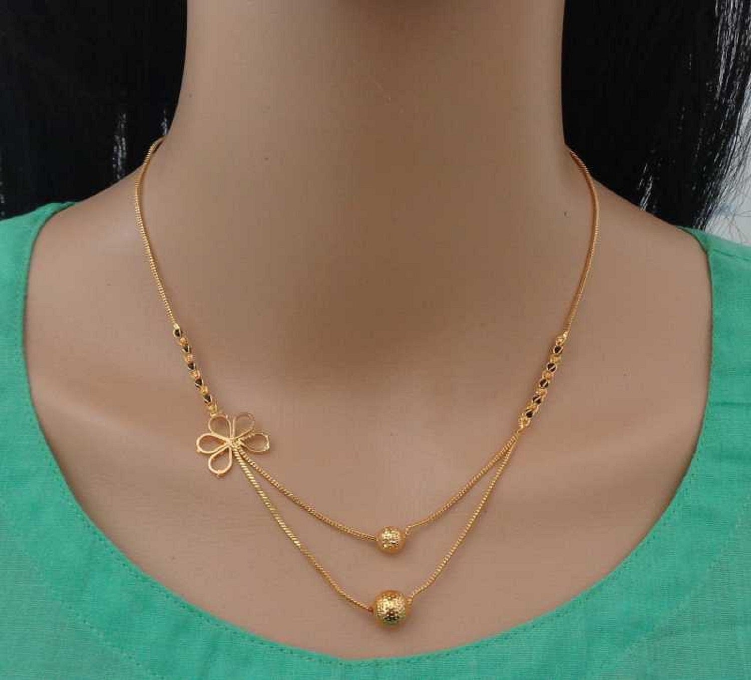 Floral Charm Dual Layer Gold Plated Mangalsutra – Elegant Modern Design 🌸