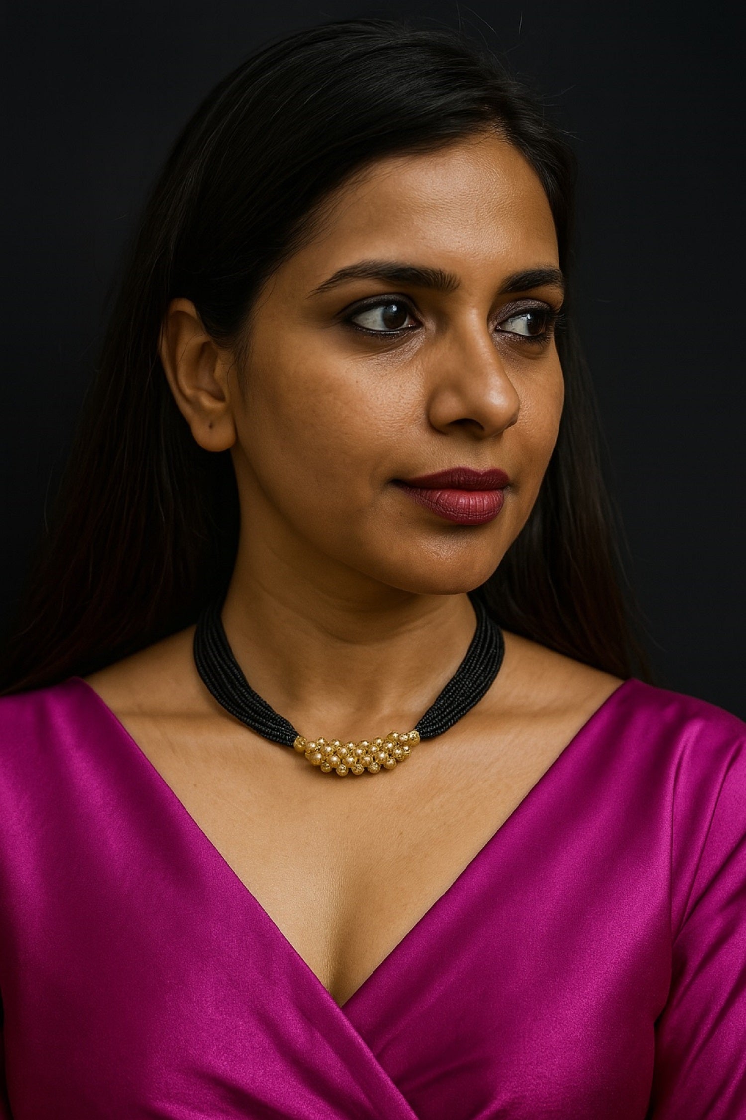 Elegant Pearl Cluster Mangalsutra – Multi-Layer Black Bead Choker with 1 Gram Gold Plated Finish ✨