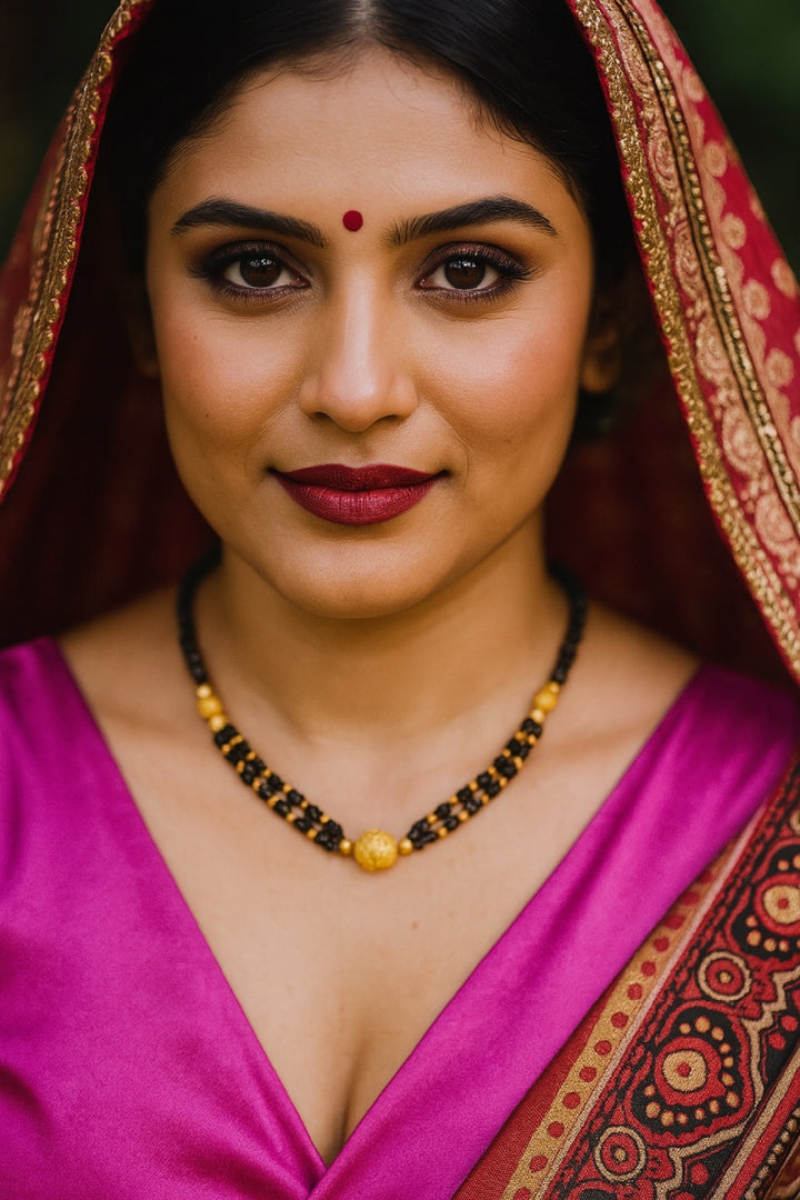 Traditional Black Bead Mangalsutra with Gold Center Bead – Graceful Bridal Elegance 💛