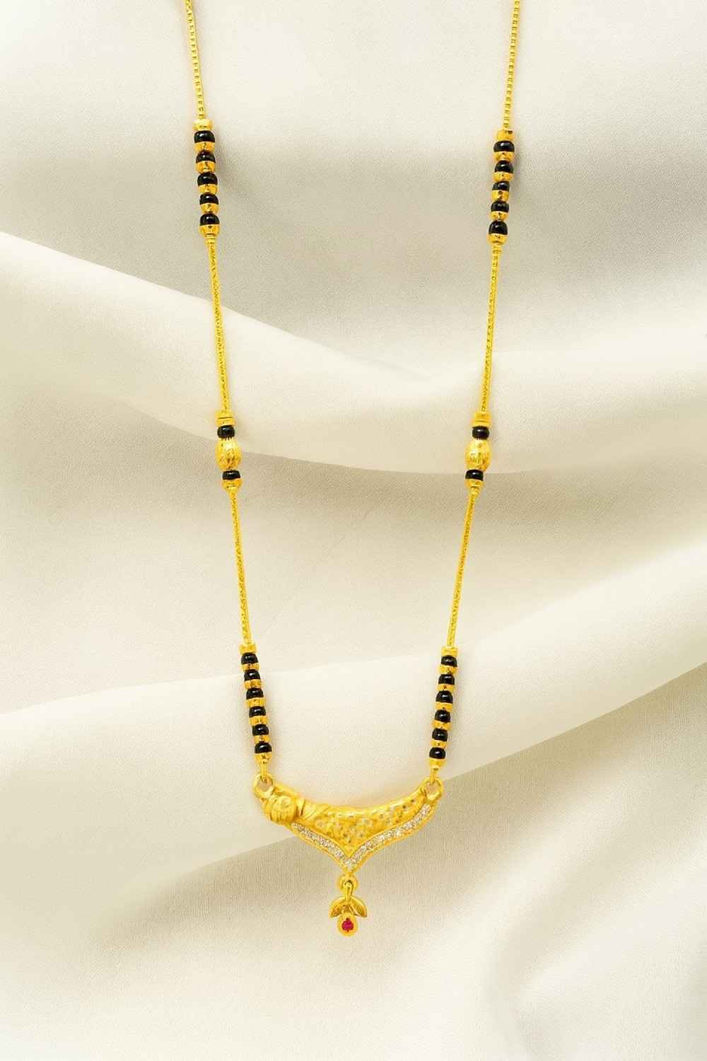 Traditional Dual-Tone Mangalsutra – Gold-Plated with Red Stone Pendant for Daily Wear