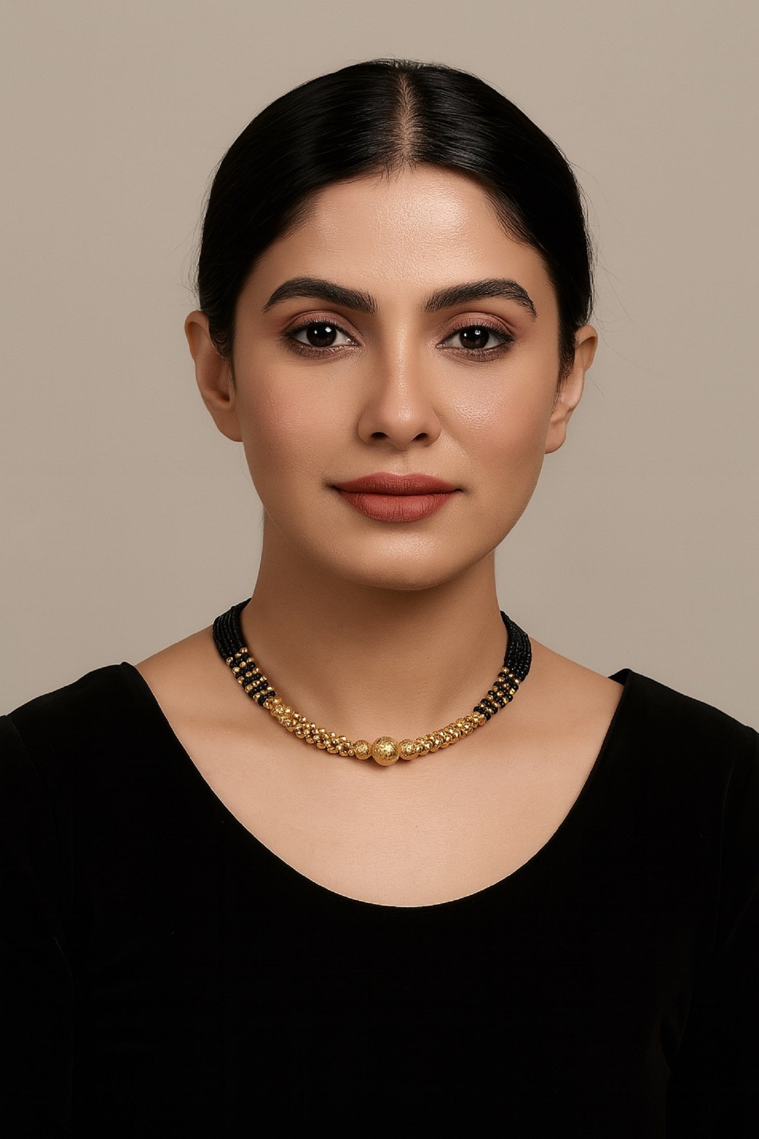 Elegant Dual-Layer Gold Bead Mangalsutra – 1 Gram Gold Plated Black Bead Choker for Modern Brides ✨