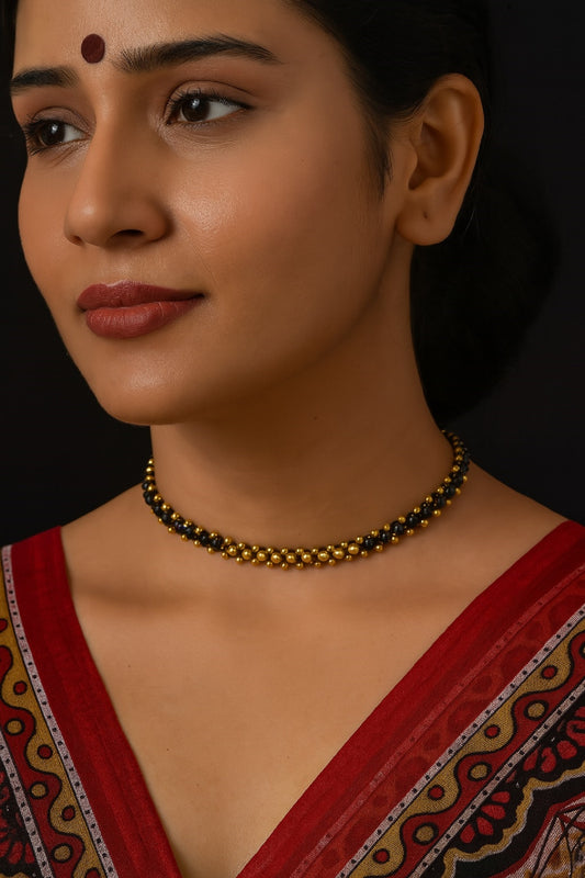 Gold-Plated Beaded Choker Mangalsutra – Bold Traditional Short Neck Design