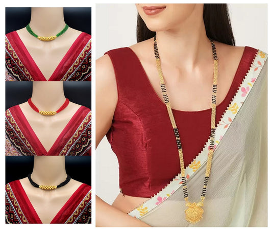 Soni Jewellery 1 Gram Gold Plated Traditional Mangalsutra, pack of 1+3 Maharashtrian Thusi Mangalsutra For Women