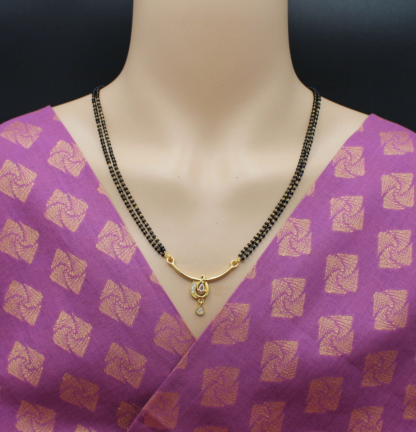 Classic Double-Line Black Beads Mangalsutra with Gold-Plated Pendant