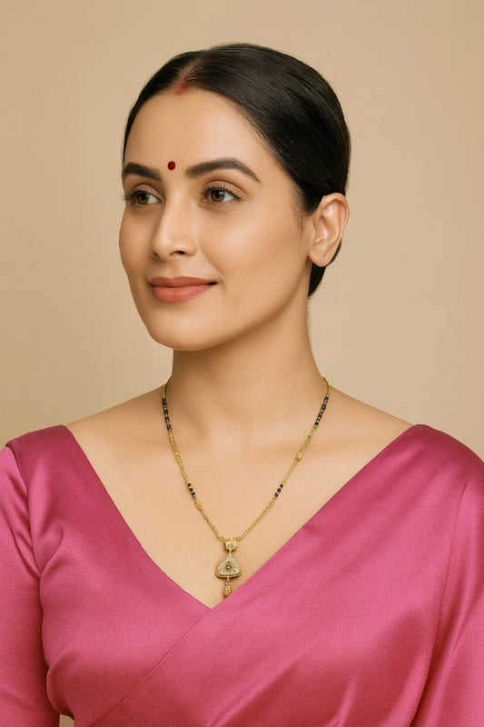 Gold-Plated Mangalsutra with Black Beads & Teardrop Pendant – Elegant Daily & Festive Wear