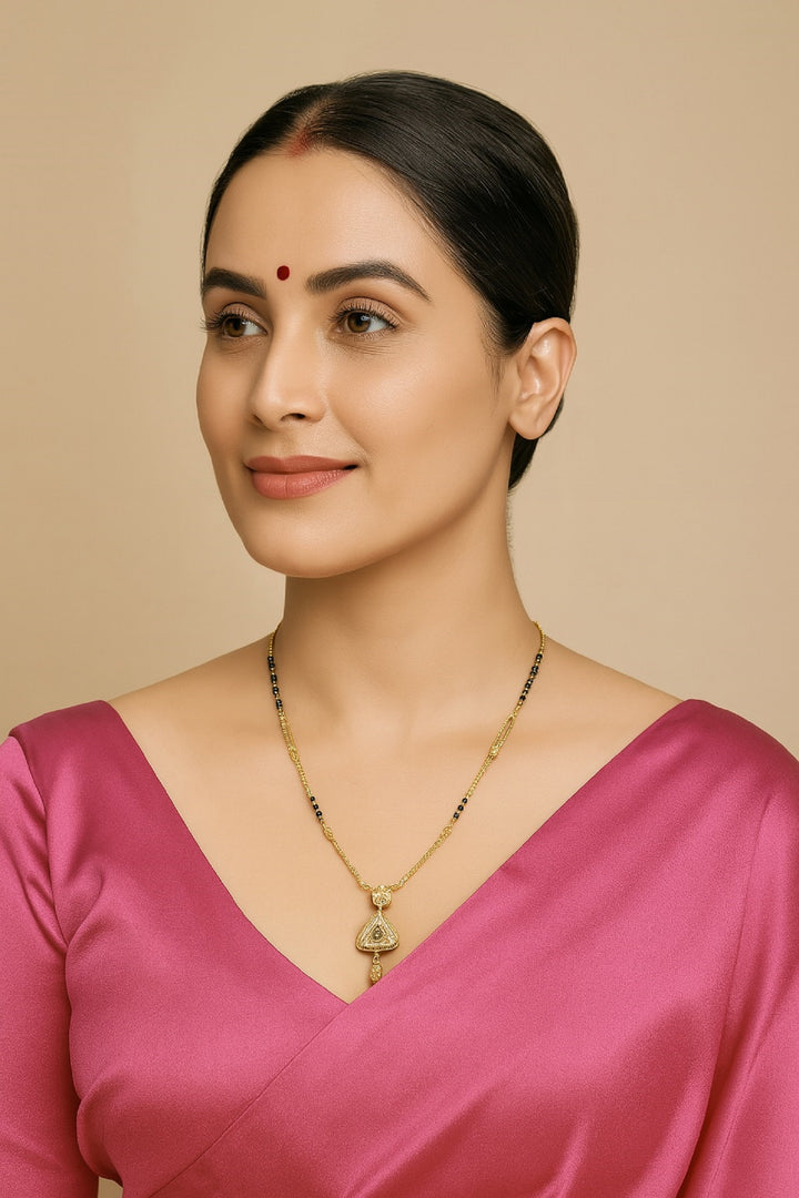 Gold-Plated Mangalsutra with Black Beads & Teardrop Pendant – Elegant Daily & Festive Wear