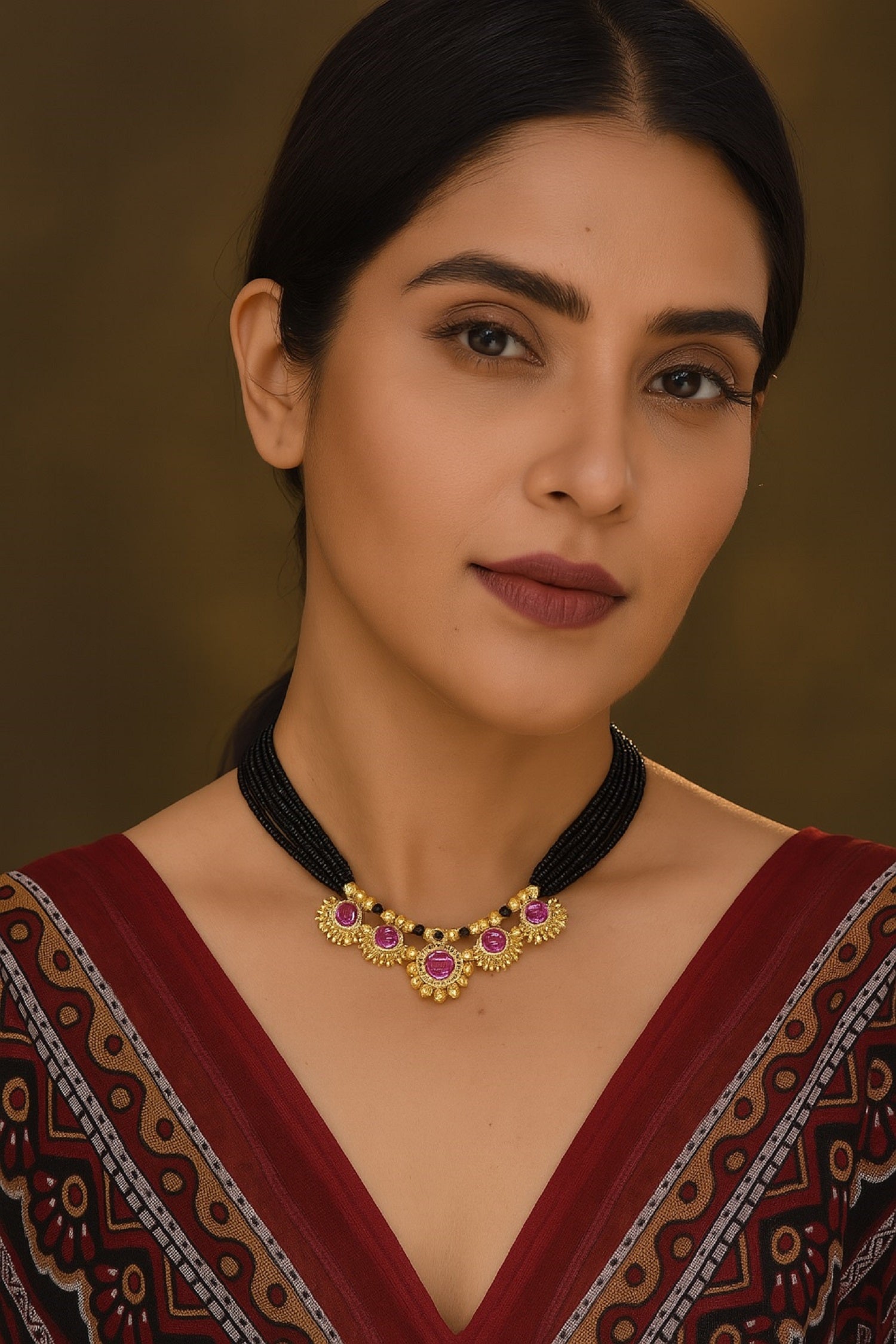 Royal Ruby Choker Mangalsutra – Elegant Gold-Plated Design for Modern Brides 💖