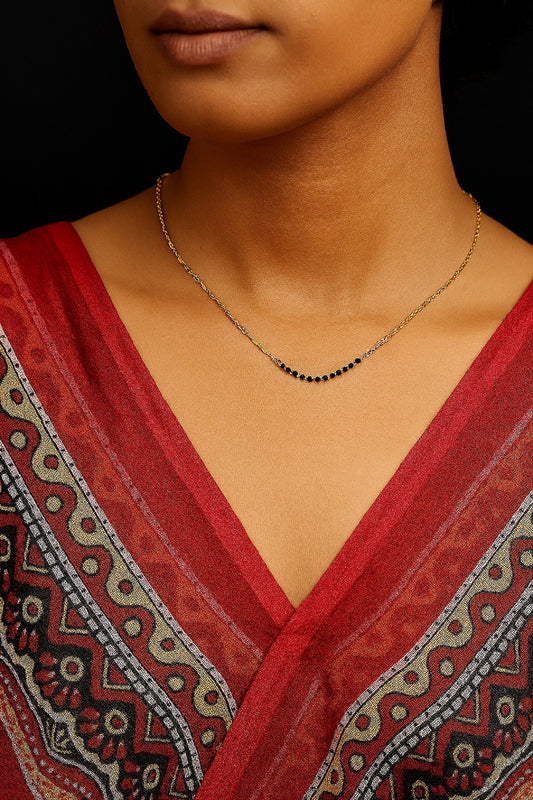 Minimal Daily Wear Gold-Plated Mangalsutra – Simple Black Bead Chain for Modern Elegance