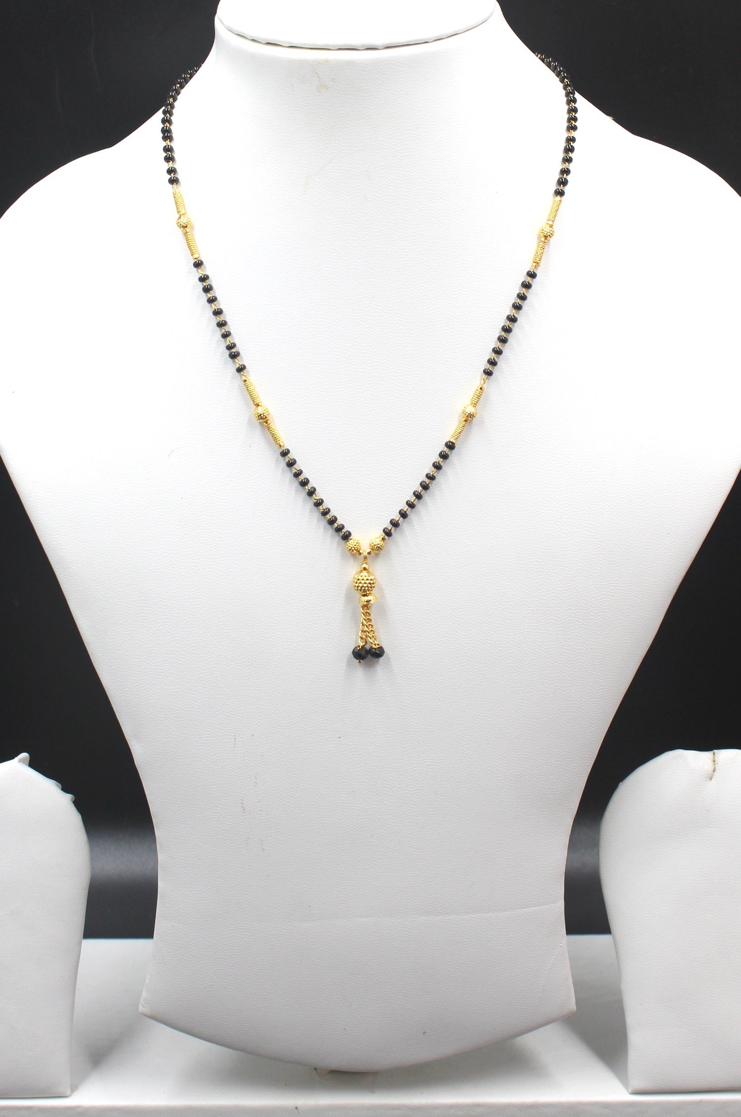 Gold-Plated Traditional Mangalsutra with Black Beads & Tassel Pendant – Elegant Daily Wear