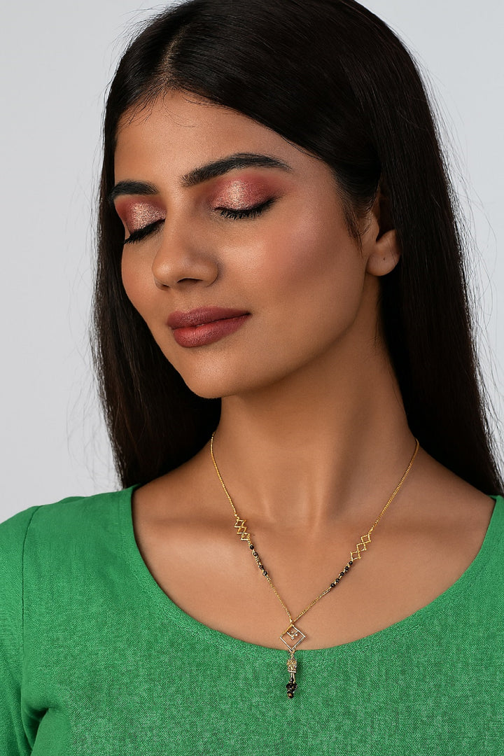 Diamond Shape Designer Gold-Plated Mangalsutra – Elegant Modern Daily Wear