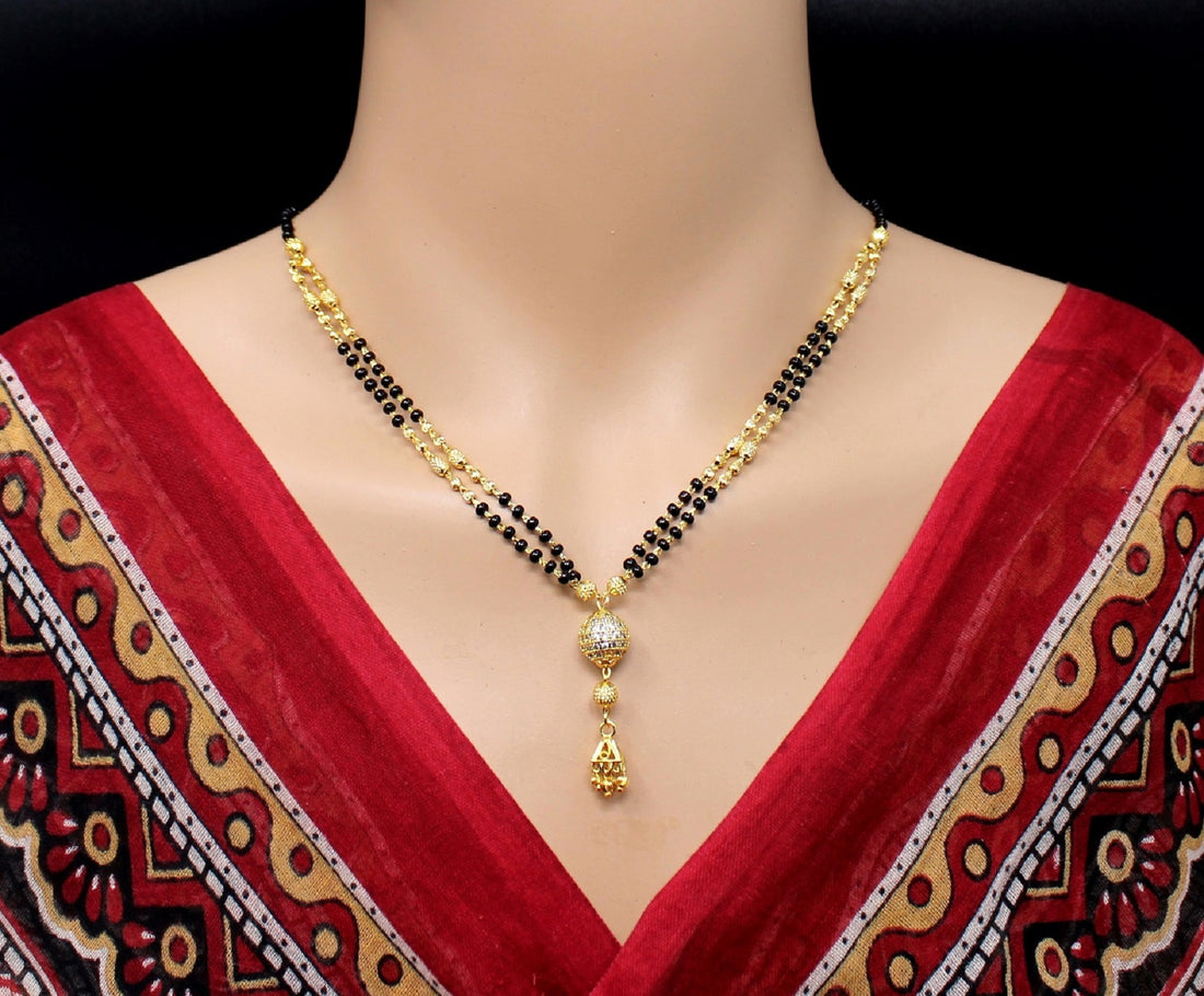Traditional Gold Plated Mangalsutra with Black Beads – Elegant Daily Wear Design ✨