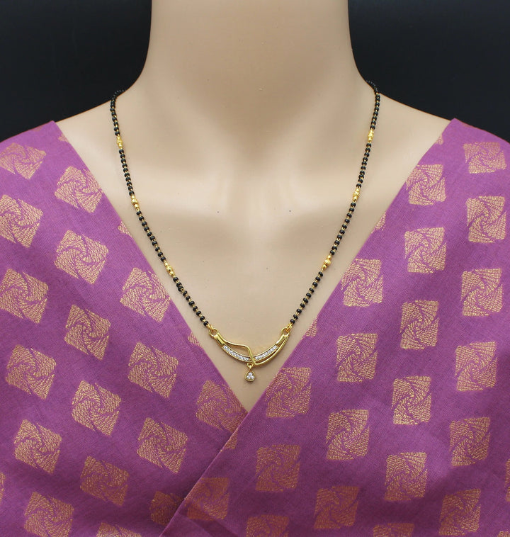 Graceful Gold-Plated Mangalsutra with CZ Stone Pendant & Dual Beads