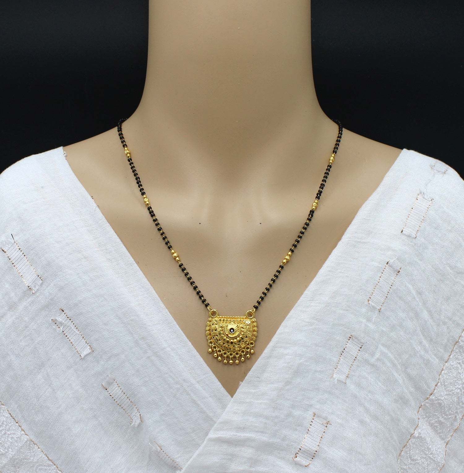 Antique Half Moon Gold Plated Mangalsutra – Traditional Maharashtrian Design with Elegant Beaded Detailing 💛