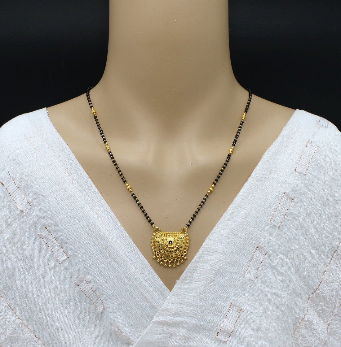 Antique Half Moon Gold Plated Mangalsutra – Traditional Maharashtrian Design with Elegant Beaded Detailing 💛