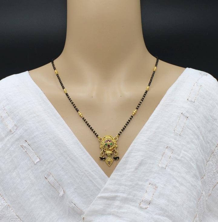 Traditional Gold Plated Mangalsutra with Color Stone Pendant – Timeless South Indian Elegance 💛
